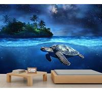 Papier peint mural géant tortue de mer, ciel étoilé, île, décoration murale géante pour salon, salle à manger, poster (non autocollant)