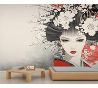 Papier peint mural Geisha, papier peint mural de style japonais pour salon, chambre à coucher, étude, fond de télévision, 250 x 175 cm