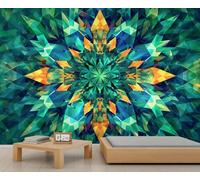 Papier peint mural géométrique abstrait mandala vert cristal floral garçons papier peint fleur kaléidoscope papier peint low-poly esthétique chambre enfants salon canapé fond TV grande décoration