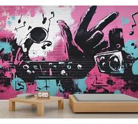 Papier peint mural Graffiti de rue sur le thème de la musique Rock Graffiti mural HD Art Décor photo salon canapé fond TV Poster personnalisé (non autocollant)