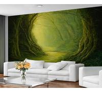 Papier peint mural grand format Forêt magique - Chemin forestier ensoleillé, décoration murale enchanteresse inspirée par la nature pour l'intérieur de la maison 300x230cm (Non autocollant)