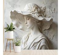 Papier Peint Mural Intissé À Motif Floral Représentant Une Femme Coiffée D'Un Chapeau Fleuri. Style Moderne Et Élégant Avec Une Photo Sculpturale Du Visage Féminin. Qualité 200 X 140 Cm Colo
