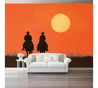 Papier Peint Mural Intissé Coucher de soleil rétro en denim Papier Peint Panoramique Photo Poster 400 x 280 cm Pour Salon Chambre D'Enfant Décoration Murale Rouge