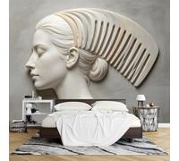 Papier Peint Mural Intissé Effet Relief Représentant Un Profil Femme Avec Un Peigne Géant 350 x 260 cm Motif Photo 3D Abstrait Idéal pour la Décoration Votre Salon Chambre Ou Autre Pièce.