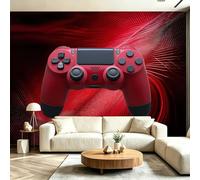 Papier Peint Mural Intissé Manette de jeu rétro et graphismes à ondes néon Papier Peint Panoramique Photo Poster 300 x 210 cm Pour Salon Chambre D'Enfant Décoration Murale Rouge Coquelicot