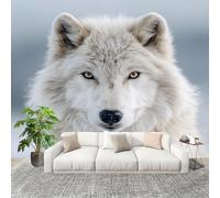 Papier Peint Mural Intissé Photo 250x175 cm Gros Plan Sur Un Loup Arctique Poster Mural Fresque Murale pour Salon, TV Mur, Intérieure Blanc Anti-poussière Papier Peint Fresque Murale