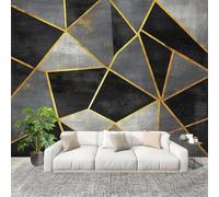 Papier Peint Mural Intissé Photo 300x210 cm Marbre de Luxe GéOméTrique Poster Mural Fresque Murale pour Salon, TV Mur, Intérieure Lignes D'Or Anti-poussière Papier Peint Fresque Murale