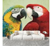 Papier Peint Mural Intissé Photo 350x256 cm Peinture de Perroquet Tropical Poster Mural Fresque Murale pour Salon, TV Mur, Intérieure Coloré Anti-poussière Papier Peint Fresque Murale