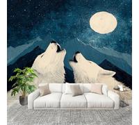 Papier Peint Mural Intissé Photo 400x280 cm Ciel éToilé Du Loup Des Neiges de L'Arctique Poster Mural Fresque Murale pour Salon, TV Mur, Intérieure Bleu Anti-poussière Papier Peint Fresque Murale