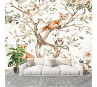 Papier Peint Mural Intissé Photo 400x280 cm ThèMe Du Renard Mignon Poster Mural Fresque Murale pour Salon, TV Mur, Intérieure Blanc Anti-poussière Papier Peint Fresque Murale