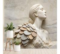 Papier Peint Mural Intissé Portrait Sculpté en Marbre 3D Style Classique Avec Texture Pierre Finition Beige et Blanche 150 X 105 Cm Idéal pour Salon Chambre ou Couloir Dimensions 150 Cm X 105 C