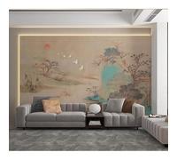 Papier Peint Mural Intissé Représentant Un Paysage Chinois Classique Avec Des Oiseaux Des Arbres Et Des Montagnes Couleur Beige Clair 500 X 280Cm Idéal Pour Une Salle À Manger Un Salon De Thé U