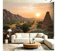 Papier Peint Mural Intissé Ruines de temples antiques et pierres monolithiques Papier Peint Panoramique Photo Poster 200 x 140 cm Pour Salon Chambre D'Enfant Décoration Murale Ambre