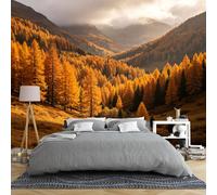Papier Peint Mural Intissé Vallée Des Mélèzes - Automne Doré 265 × 280 Cm Paysage Alpin Panoramique 3D Brumeux Photographie De Nature Sauvage Décoration Murale Pour Chambre Ou Salon Dimensio