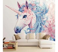 Papier peint mural Licornes De Rêve,150x130cm Chevaux Magiques Bleus Et Roses Decoration murale Postulez pour les salles d'étude, les hôtels et les bureaux