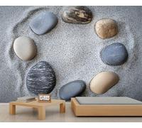 Papier peint mural minimaliste avec pierres de basalte - Pour salon, chambre à coucher, paysage - 200 x 200 cm - Ne se décolle pas et ne colle pas