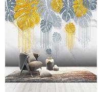 Papier peint mural moderne et luxueux, motif feuilles tropicales dorées peintes à la main en 3D, pour salon et chambre à coucher