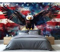 Papier Peint Mural Motif Aigle à Tête Blanche Drapeau Américain Vintage Motif Étoiles et Rayures Style Rétro Abstrait pour Chambre à Coucher Bureau Salon Chambre à Coucher Canapé Arrière-Plan TV