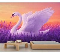 Papier peint mural motif cygne champ de lavande romantique fleur mer murale déclaration murale restaurant dîner à grande échelle Art Decor photo accent panoramique (non autocollant)