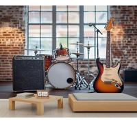 Papier peint mural motif guitare - Papier peint pour garçons - 250 x 175 cm - Ne se décolle pas et ne colle pas