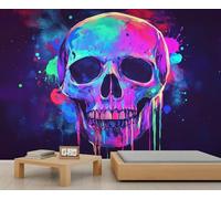 Papier peint mural motif tête de mort à l'aquarelle pour salon, chambre à coucher, bureau, hôtel, bar, plafond - 350 x 256 cm