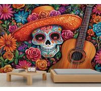 Papier peint mural motif tête de mort mexicaine, papier peint de style mexicain pour salon, chambre à coucher, bureau, hôtel, bar, décoration de plafond - 390 x 260 cm
