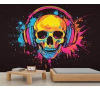 Papier peint mural motif tête de mort musicale, papier peint aquarelle pour salon, chambre à coucher, arrière-plan TV, décoration de bureau - 280 x 200 cm