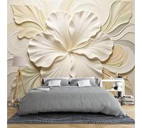 Papier Peint Mural Mural Floral En Relief 3D 450 × 315 Cm Grand Format Imitation Fleurs D'Hibiscus Blanches En Relief Intissé Pour Chambre Ou Salon Non Autocollant Décoration Murale Artistique Fl