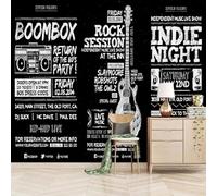 Papier peint mural Musique Dessinée À La Main En Noir Et Blanc，230x180cm Pop Et Rock Decoration murale Postulez pour les salles d'étude, les hôtels et les bureaux