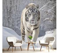 Papier Peint Mural Noir Et Blanc Tigre Des Neiges Photo 3D En Soie,Animaux Du Paysage Murale,Salon Chambre Arrière-Plan De La Télévision,Décoration Murale De La Maison,300X210Cm