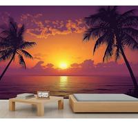 Papier peint mural océan tropical, paysage d'île, coucher de soleil, cocotiers, papier peint pour salon, chambre à coucher, étude, décoration de fond TV - 400 x 280 cm