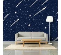 Papier Peint Mural Panoramique Intissé 3D Corps Célestes Ciel Nocturne Étoiles Papier Peint Mural Tapisserie Décorative, Tableaux Muraux pour Chambre, Décoration Murale, 250 x 175 cm, Bleu Marine