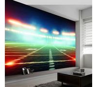 Papier Peint Mural Panoramique Intissé 3D Technologie Sports Terrain De Football Papier Peint Mural Tapisserie Décorative, Tableaux Muraux pour Salon, Décoration Murale, 450 x 280 cm, Bleu Vert