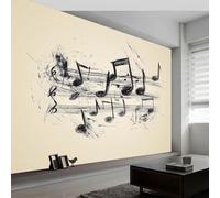 Papier Peint Mural Panoramique Intissé 3D Thème Musical Partition Notes Musique Papier Peint Mural Tapisserie Décorative, Tableaux Muraux pour Chambre et Salon, Décoration Murale, 500 x 280 cm, Crème