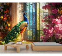 Papier peint mural paon classique, papier peint paon royal pour salon, chambre à coucher, arrière-plan TV, décoration de bureau - 300 x 210 cm