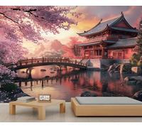 Papier peint mural paysage de palais, décoration murale d'architecture classique, papier peint de style asiatique pour ferme, salon, chambre à coucher, canapé, arrière-plan TV - 280 x 200 cm
