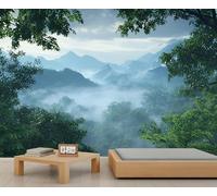 Papier peint mural paysage - Montagne - Forêt - Grand papier peint pour salon - 250 x 175 cm - Ne se décolle pas et ne colle pas