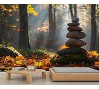 Papier peint mural paysage naturel, forêt murale, pierres de basalte, décoration murale paysage, 400 x 280 cm (ne pas décoller et coller)