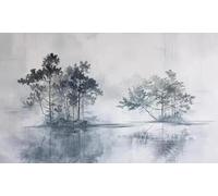 Papier peint mural personnalisé à l'encre de Chine représentant un paysage-Fond peint à la main avec des arbres,idéal pour décorer le mur du salon,du canapé ou de la télévision 450cm(W)×300cm(H)