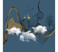 Papier peint mural personnalisé style chinois, motif paysage à l'encre, décoration murale pour salon et chambre, revêtement mural 3D peint à la main 450cm(W)×300cm(H)