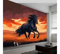 Papier Peint Mural Photo Coucher Soleil Dans Désert 450L x 280H cm, Papier Peint Mural Photo Abstrait Nuages Animaux Chevaux pour Salon Chambre Bureau et Chambre d'Enfant - Facile à Installer