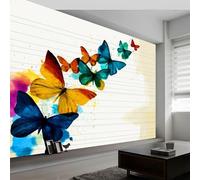 Papier Peint Mural Photo Style Simple 300L x 210H cm, Papier Peint Mural Photo Vintage Notes de Musique Papillons Rayures Non Tissé pour Salon Chambre Bureau et Chambre d'Enfant - Facile à Installer
