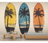 Papier peint mural planche de surf, palmiers, papier peint tropical pour ferme, salon, chambre à coucher, canapé, arrière-plan TV - 250 x 175 cm