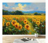Papier Peint Mural Plantes Tournesols Champ de Fleurs 400L x 280H cm, Papier Peint Panoramique Intissé Art Mural Jaune Doré - Poster Photo Décoratif pour Salle à Manger Salon Chambre Design Moderne