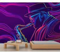 Papier peint mural Pop Art sur le thème de la musique - Papier peint abstrait jazz - Papier peint panoramique extra large pour hôtel, restaurant, hall d'accueil (non autocollant)