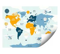 Papier peint mural Premium 3D Map_continent_368x254 pour salon et chambre à coucher, cuisine, bureau, moderne, découpé avec précision avec colle