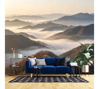 Papier Peint Mural Réaliste À Plusieurs Niveaux Représentant Une Forêt D'Automne Un Brouillard et Des Nuages Sur Fond De Montagne pour Salon Canapé Bureau Ou Pièce À Vivre Motif Mer De N