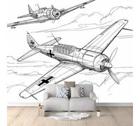 Papier Peint Mural Salon Avion Croquis Gris 200 x 140cm Papier Peint Panoramique Intissé Moderne, Décoration Murale Poster Tableaux Muraux Imprimé 3D Tapisserie Photo