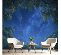 Papier Peint Mural Salon Ciel Étoilé Fantastique 150X105 Cm Papier Peint Panoramique Fond Forêt, Décoration Murale Poster Tableaux Muraux Imprimé 3D Photo Bleu Foncé