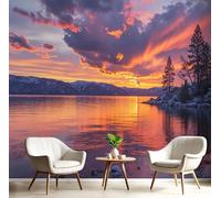 Papier Peint Mural Salon Coucher Soleil Sur Un Paysage Féerique 250X175 Cm Papier Peint Panoramique Vue Aérienne Des Montagnes Et Des Lacs, Décoration Murale Poster Tableaux Muraux Imprimé 3D Photo